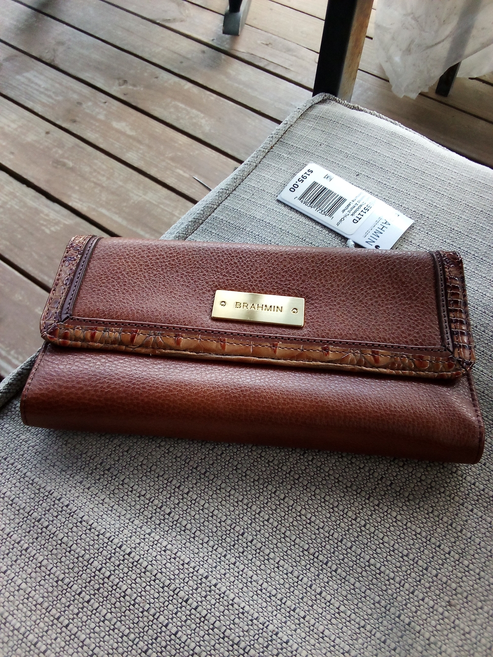 Brahmin Brown Leather Fold-Over Checkbook Wallet